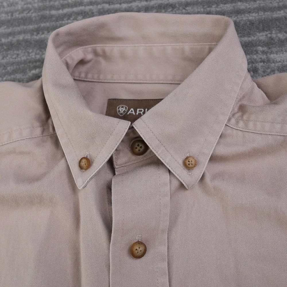 Ariat Shirt Men Small Tan Long Sleeve Button Down Twill Western Khaki Logo S - Picture 9 of 14